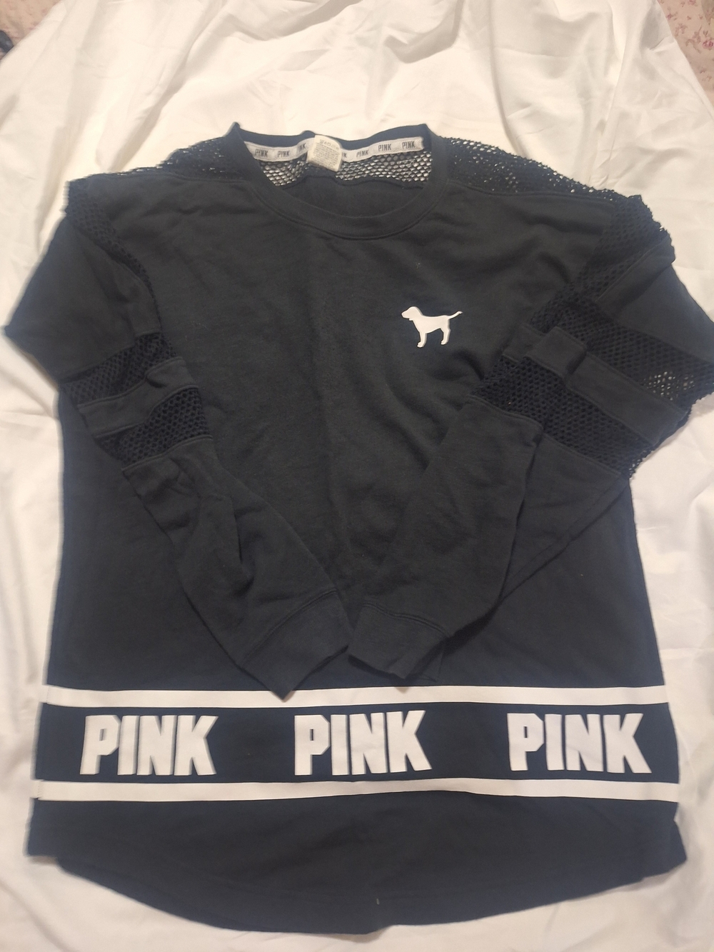 PINK Victoria's Secret Black and White Mesh Logo Tunic